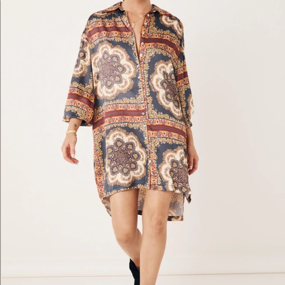 Spell X Elle Ferguson Rumor Print Shirt Dress in Regal - Picture 6 of 16